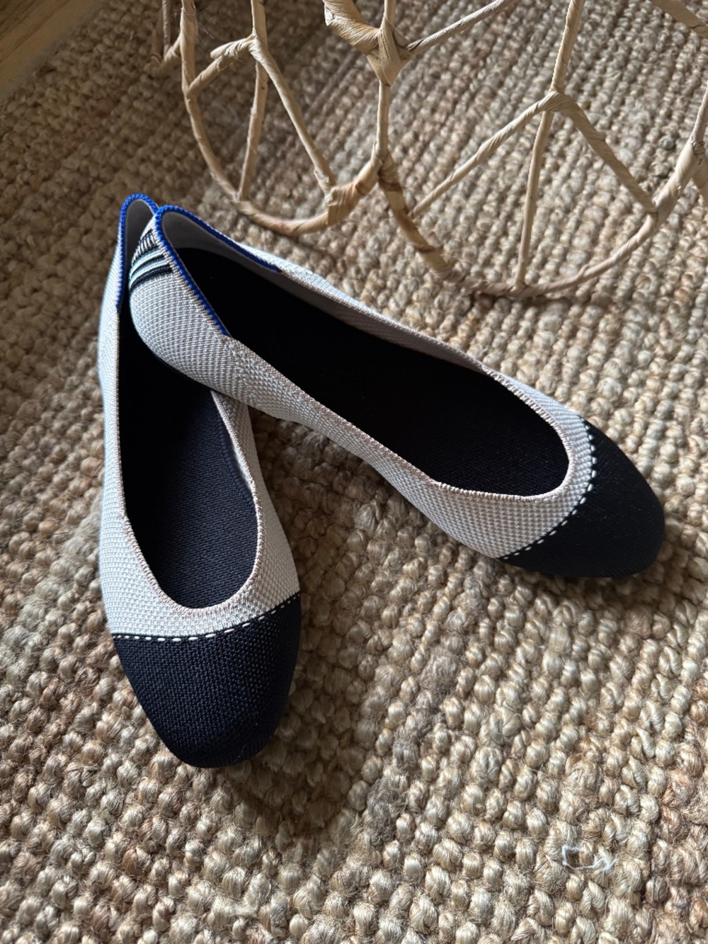 NEW Rothy’s The Square Tuxedo Black Beige Knit Ballet Flats Women’s 8.5